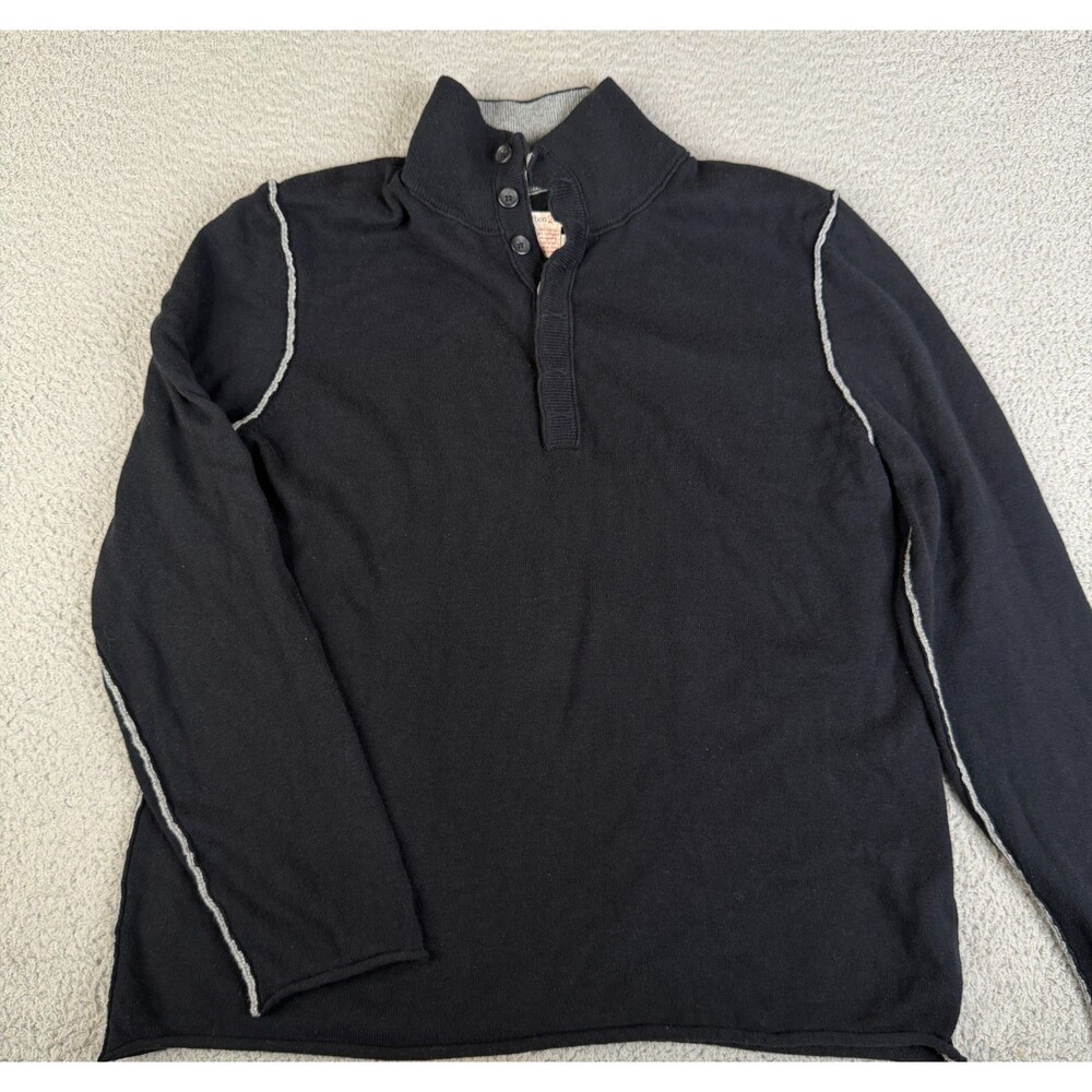 CARBON 2 COBALT Sweater Mens Large Black Cashmere Cotton Blend Mock Neck Henley